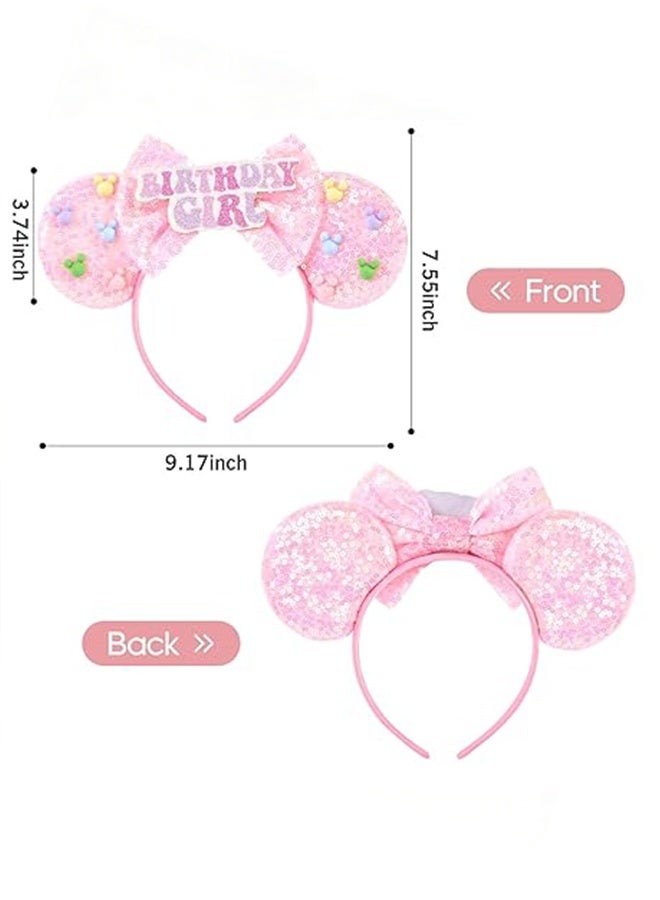 Happy D Birthday Minnie Ears Headband, Birthday Party Crown Headband Glitter Crown for Girl, Birthday Party Supplies (Pink) - Image 3